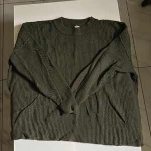 Aerie Green Crewneck Sweater with Ribbed Knit Texture Size Small